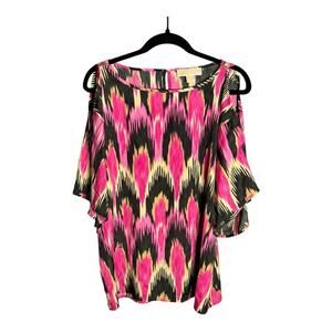 Michael Kors Pink Black Print Cold Shoulder Blouse Polyester Medium